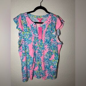 Lilly Pulitzer Vibrant Pink and Blue Blouse